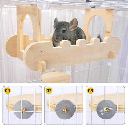 Chinchilla Suspension Bridge Wooden,Small Animals Wooden Bridge and Platform,Chinchilla Habitat Toys for Squirrel Hamster Ferret Guinea Pig Sturdy Easy to Clean