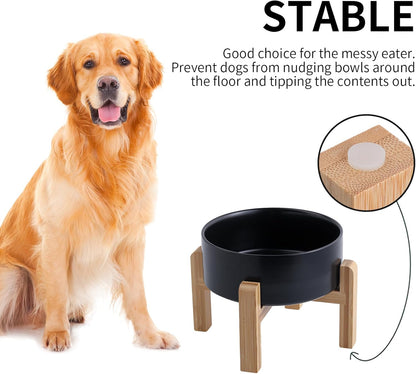 Black Elevated/Raised Dog Bowl Ceramic for Medium Large Sized Breed,Dog Food Water Bowl with Stand,8 in 7.6 Cups Non Slip Heavy Weighted