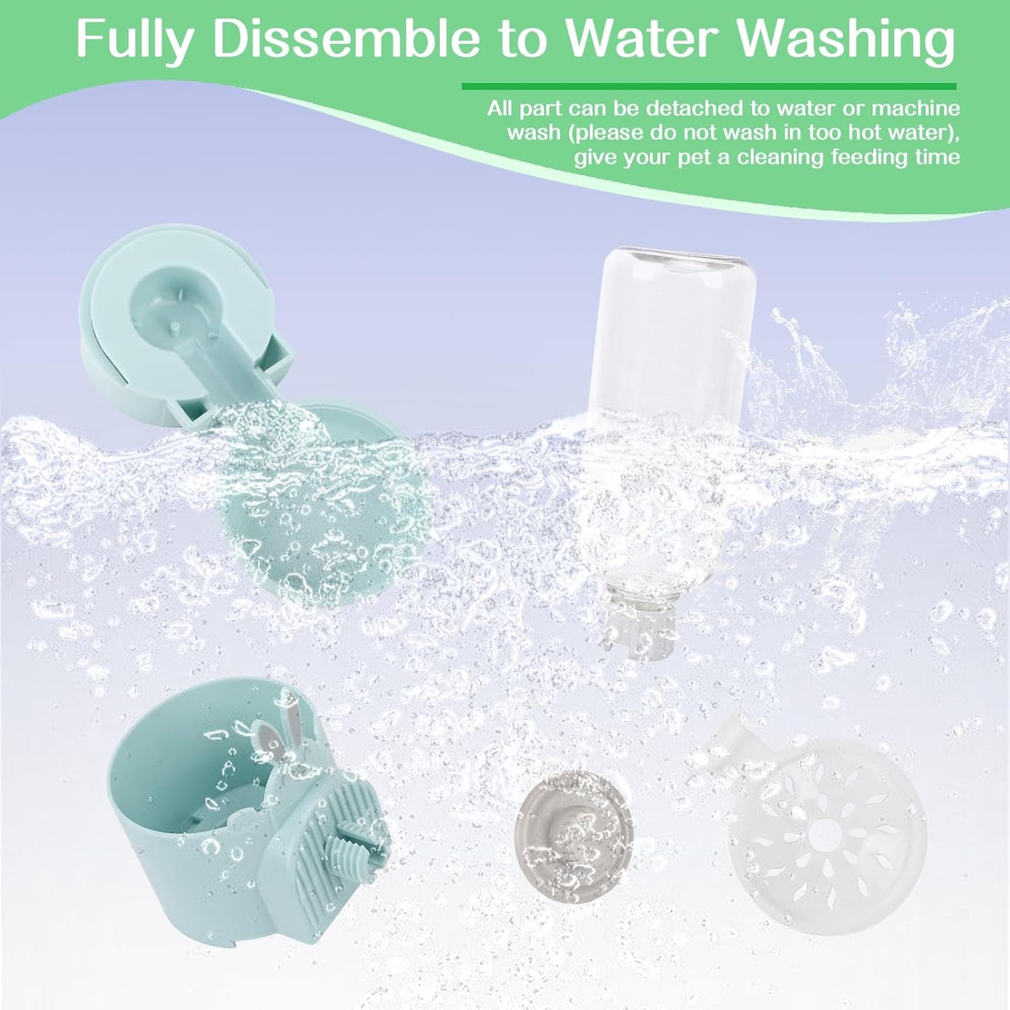 Hanging Automatic Pet Water Dispenser, Auto Siphon Rabbit Ferret Bunny Hedgehog Waterer Dispenser, Cat Dog Water Bowl for Cage Hanging (Light Blue)