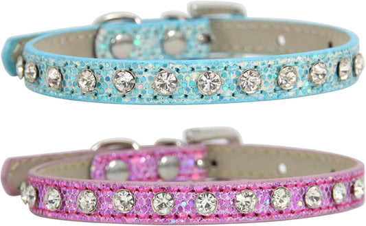 2 Pack Cat Collar Rhinestone Bling Cute Cat Collars Accessories for Pet Collars Adjustable Ideal for Girl Cats Male Cats(Blue Pink)