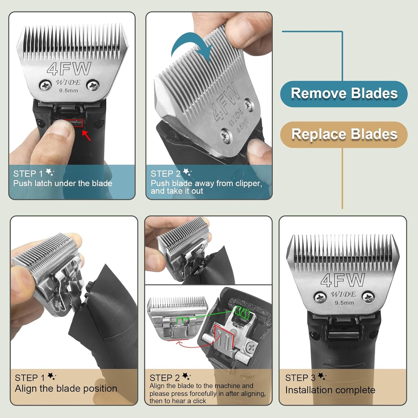 Pet Dog Grooming Detachable Wide Blades Kit,Compatible with Andis,Oster A5,Wahl KM10 Clippers,Cut Length 1/50"(0.5mm) to 1/4" (6.3mm),30W+10W+7FW+5FW