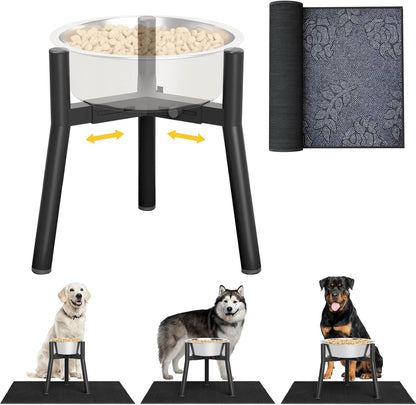 Dog Bowl Stand for Medium Large Dogs with Mat, Adjustable Width Elevated Dog Bowls for 7-10.6" Wide Bowls, Raised Food Water, 11 inch Tall Single Holder, Bowl Not Included