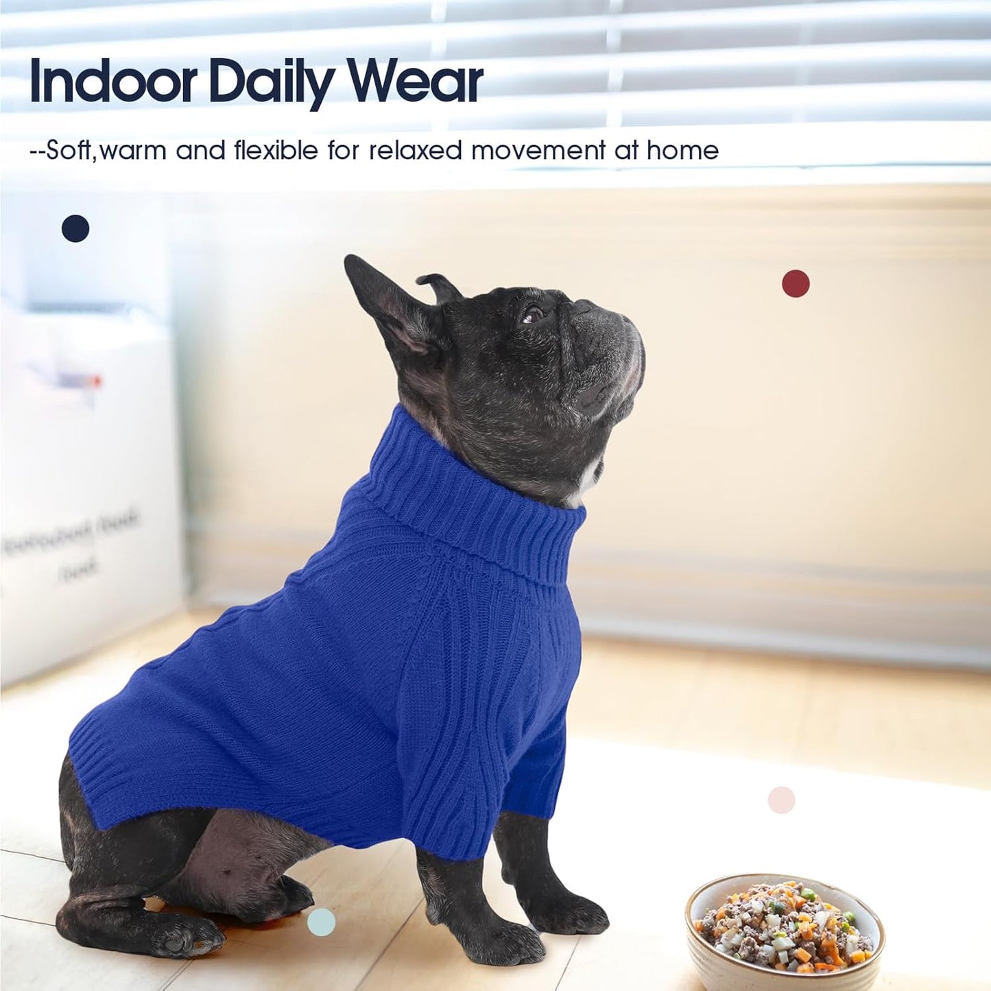 IECOii Dachshund Sweater,Turtleneck Dog Sweater for Small Medium Dogs Girl,Stretchy & Breathable,Warm Knitted Pullover Coat,High Neck Knitwear for Cold Weather Indoor & Outdoor Wear (Royal Blue, M)