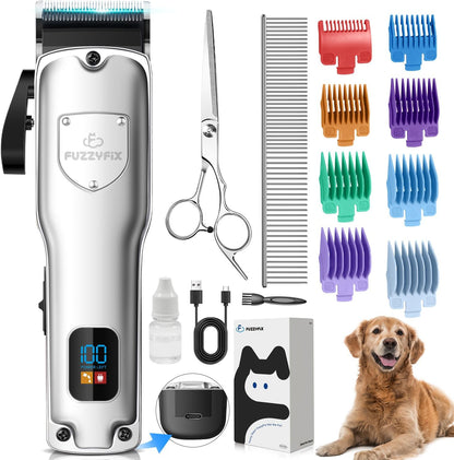 Dog Clippers for Grooming for Thick Heavy Coats, Professional Low Noise Dog Grooming Clippers Supplies Kit Rechargeable Stainless Steel Hair Trimmer with Ceramic Blade for Dogs Cats Pet