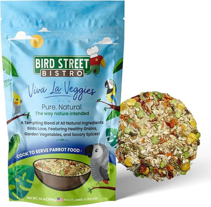 Bird Street Bistro Parrot Food - Parakeet & Cockatiel Food - Cooks in 3-15 min w/ Natural & Organic Grains, Legumes, Non-GMO Fruits, Vegetables & Health-Oriented Spices