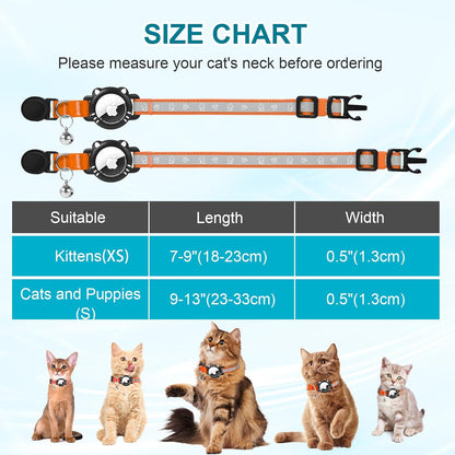 Airtag Cat Collar, Reflective Cat Collar with Apple Air Tag Holder, Breakaway GPS Tracker Pet Collar with Bell for Cat Kitten, Airtag Not Included, Orange, S(9-11 Inch)