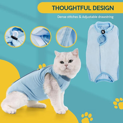 Avont Cat Recovery Suit - Kitten Onesie for Cats After Surgery, Cone of Shame Alternative Surgical Spay Suit for Female Cat, Post-Surgery or Skin Diseases Protection -Blue(L)