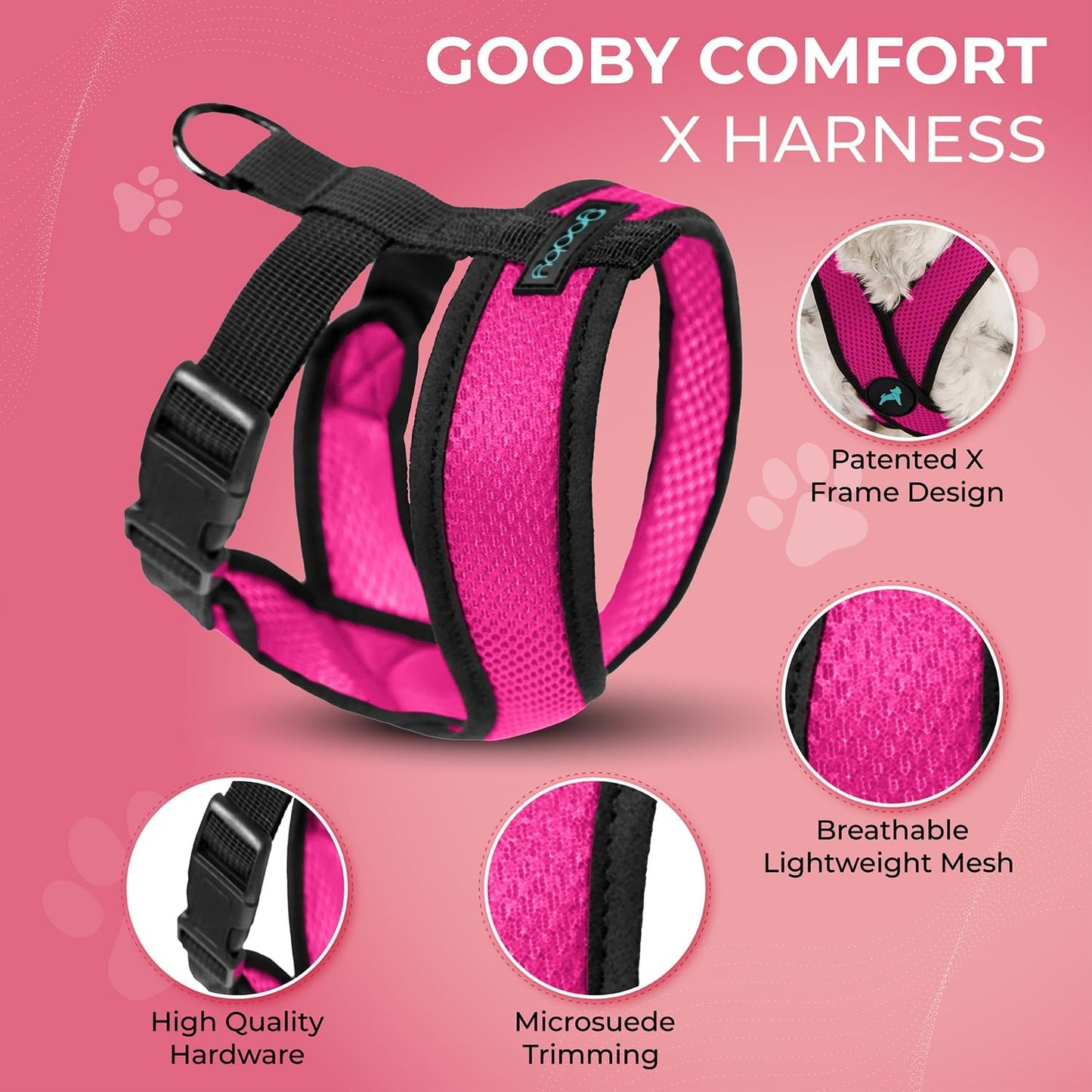 Gooby Comfort X Head in Harness - Flamingo Pink, Small - No Pull Dog Harness with Patented Choke-Free X Frame for Small to Medium Dogs Indoor/Outdoor Use