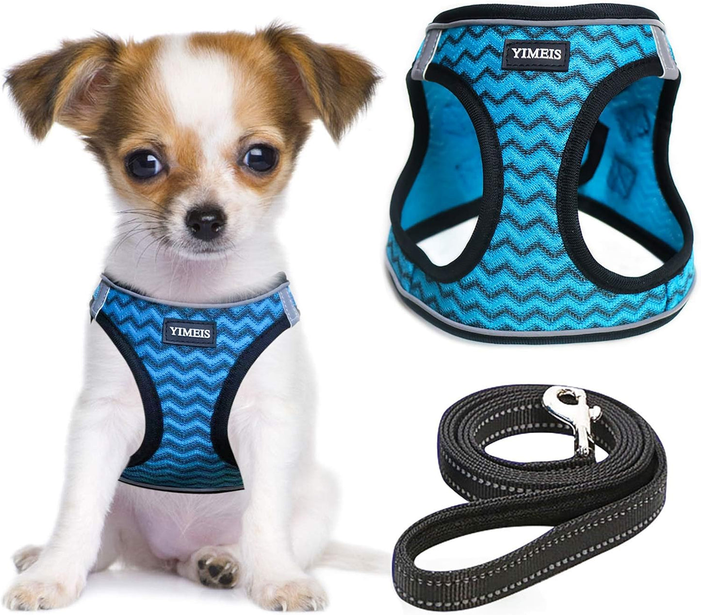 YIMEIS Dog Harness and Leash Set, No Pull Soft Mesh Pet Harness, Reflective Adjustable Puppy Vest for Small Medium Large Dogs, Cats (Blue, Small (Pack of 1))