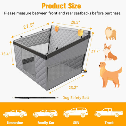 PETICON Large Dog Car Seat, Back Seat Extender for Dogs with 3 Mesh Windows, Waterproof Medium Carseat for Dogs with Hard Bottom, Pet Seat Cover for Cars, Trucks and SUVs (Gray)