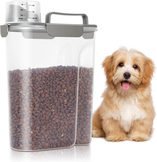 Dog Food Storage Container 5-7Lbs with Large Spout & Cup, 5L Cat Food Container Airtight, Travel Pet Dry Food Holder, BPA-Free Plastic Food Dispenser for Pet Food, Bird Seed, Fish Food, etc