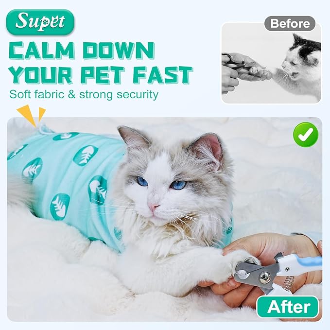 Supet Cat Wrap for Cutting Nails, 2025 Self-Adherent Cat Grooming Wrap, Anti-Escape Calming Cat Swaddle Wrap for Medicine, Nail Clipping, Teeth Brushing, Ear Cleaning