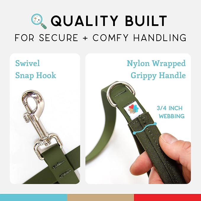 Wildebeest Funston Waterproof Dog Leash - Heavy Duty 6ft Long Leash for Small, Medium and Large Dogs - 1000D Nylon Scratch & Stink-Resistant & Pill-Free - Nylon Wrap Handle (3/4" Wide, 6 ft Length)