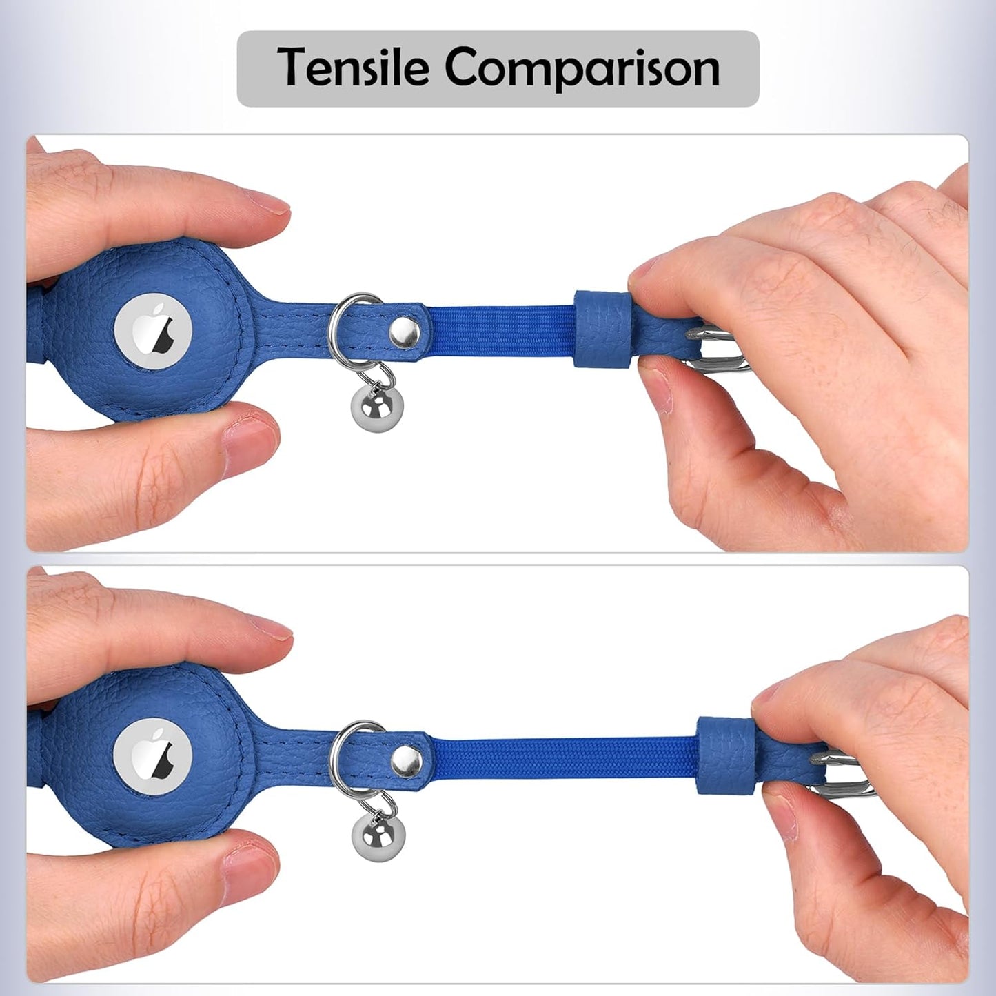 OOPSDOGGY Cat Collar for AirTag Holder, Leather Kitten Collars with Elastic Strap & Bell, Non Breakaway Adjustable Small Pet Collars for Indoor & Outdoor for Boy, Girl (Blue)