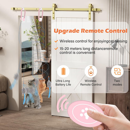 Rechargeable Electric Cat Teaser with Remote – Interactive Door Clip Toy for Cats, 2 Motion Modes (360° Spin & Irregular Jumping), Smart Auto Cat Toy for Exercise & Fun (Pink)