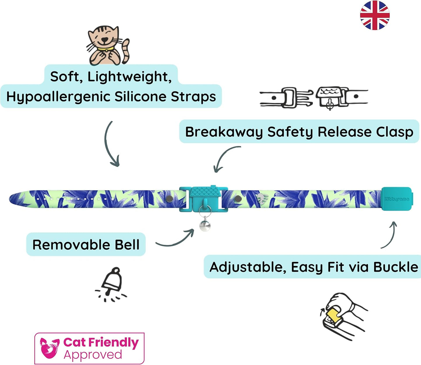 Kittyrama Botanicals Lotus Cat Collar. Award Winning. Hypoallergenic, Quick Release Breakaway, Comfy & Soft. Vet Approved. Other Styles Available