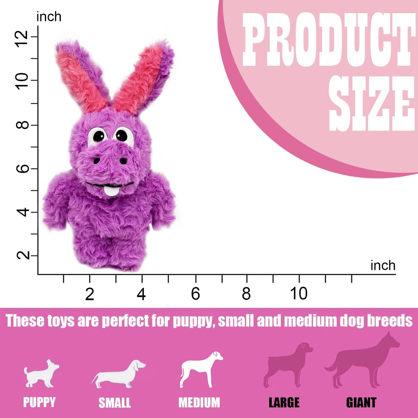 Squeaky Dog Toy Plush, Stuffed Crinkle Tug of War Dog Toy Keep Them Busy Pet Puppy Birthday Toy for Small Medium Large Dogs (Purple)