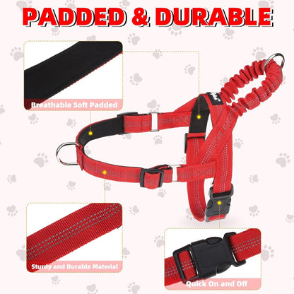 PUPTECK No Pull Dog Harness Small Sized Dog, Adjustable Reflective Pet Vest Harness with Bungee Handle, Escape Proof No Choke Harness for Small Dogs Walking Training, Red XS