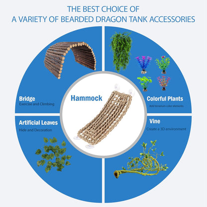 HERCOCCI Bearded Dragon Tank Accessories, Reptile Bridge Hammock Plants Jungle Climbing Vines Terrarium Decor for Bearded Dragon Snake Gecko Lizard