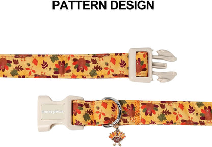 Lionet Paws Thanksgivng Day Dog Collar- Cute Yellow Turkey Dog Collars with Plastic Buckle and Turkey Pendant, Light Adjustable Dog Collars for Small Medium Dogs