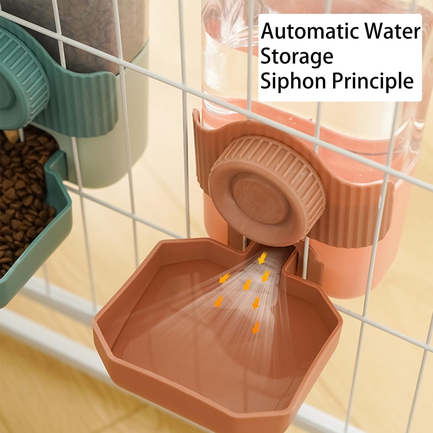 Automatic Gravity Pet Feeder Water Dispenser with Adjustable Hanging Hook - Large Capacity for Small/Medium Animals (Guinea Pigs, Cat, Rabbits, Hedgehogs, Birds) (Pink, 35oz)