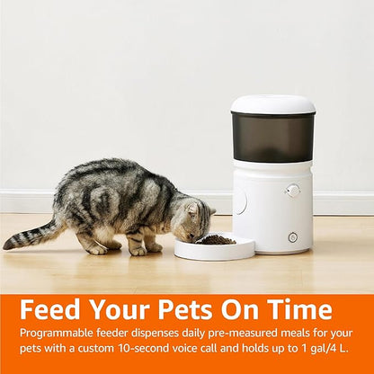 Amazon Basics Automatic Feeder for Cats and Dogs with Speed & Portion Control, 4L Capacity, White