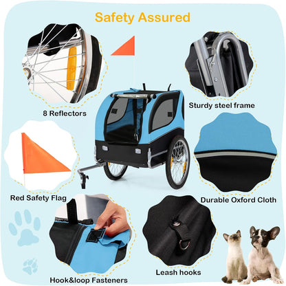 Dog Bike Trailer - HAPPAWS Dog Trailer for Bicycle, Cargo Cycle Trailers Wagon Cart Pet Bike Carrier w/ 3 Doors, Aluminum Wheels, Safety Flag, Easy to Connect&Disconnect, Collapsible to Store