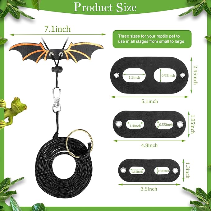 Chivao 5 Pieces Bearded Dragon Accessories Toy Set Bearded Dragon Leashes and Harnesses S/M/L 3 Size Packed Lizard Harness Mini Scooter Lizard Helmet Hats Adjustable Leash(Black)