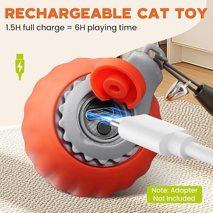 Interactive Cat Toy for Indoor Cats, Two Speed Smart Automatic Cat Toy Moving Ball with Tail, Rechargeable Motion Activated Cat Toys for Bored Indoor Adult Cats (Adapter Not Included)