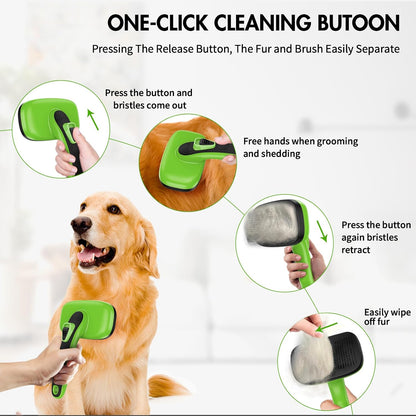 Dog Self Cleaning Slicker Brush for Shedding, Ideal for Short Long Haired Dogs, Including Cat. Removes Loose Fur, Undercoat, Mats, Tangled Hair. Suit for Large Medium Small Animal, Green