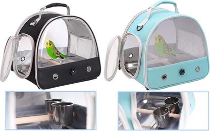 Bird Feeder Cups with Clamp Mount on Standing Perch, 2 Stainless Steel Cups for Food and Water, Compatible for halinfer's All Bird Carrier and Backpack Wooden and Rope Perch