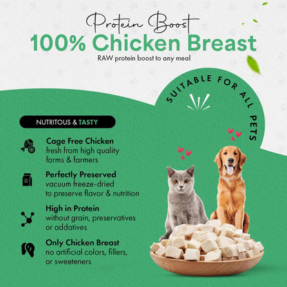 Freeze-Dried Chicken Treats for Cats & Dogs – 100% Human Grade, Single Ingredient, High-Protein, Healthy Snack – No Additives or Preservatives – 1.7oz - Inspected & Tested in USA