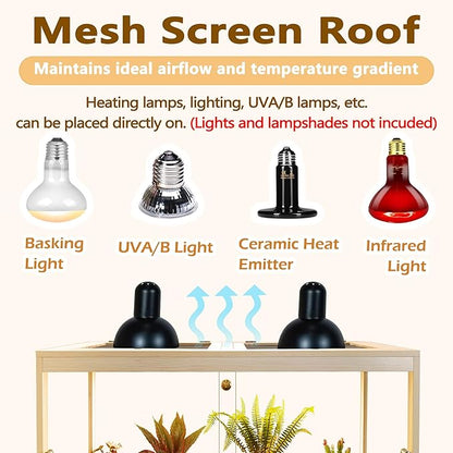 Prolee Reptile Terrarium Tank Up to 78 Gallon, Lizard Tank Bearded Dragon Tank with Metal Mesh Roof Door, Snake Tank with Lock Design (Oak, 27 Gallon Volume, 24 Inch Length)