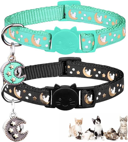 2Pcs Breakaway Cats Collars Cat Collars for Boy & Girl Cats Adjustable Kitten Collars with Bell,Black+Teal