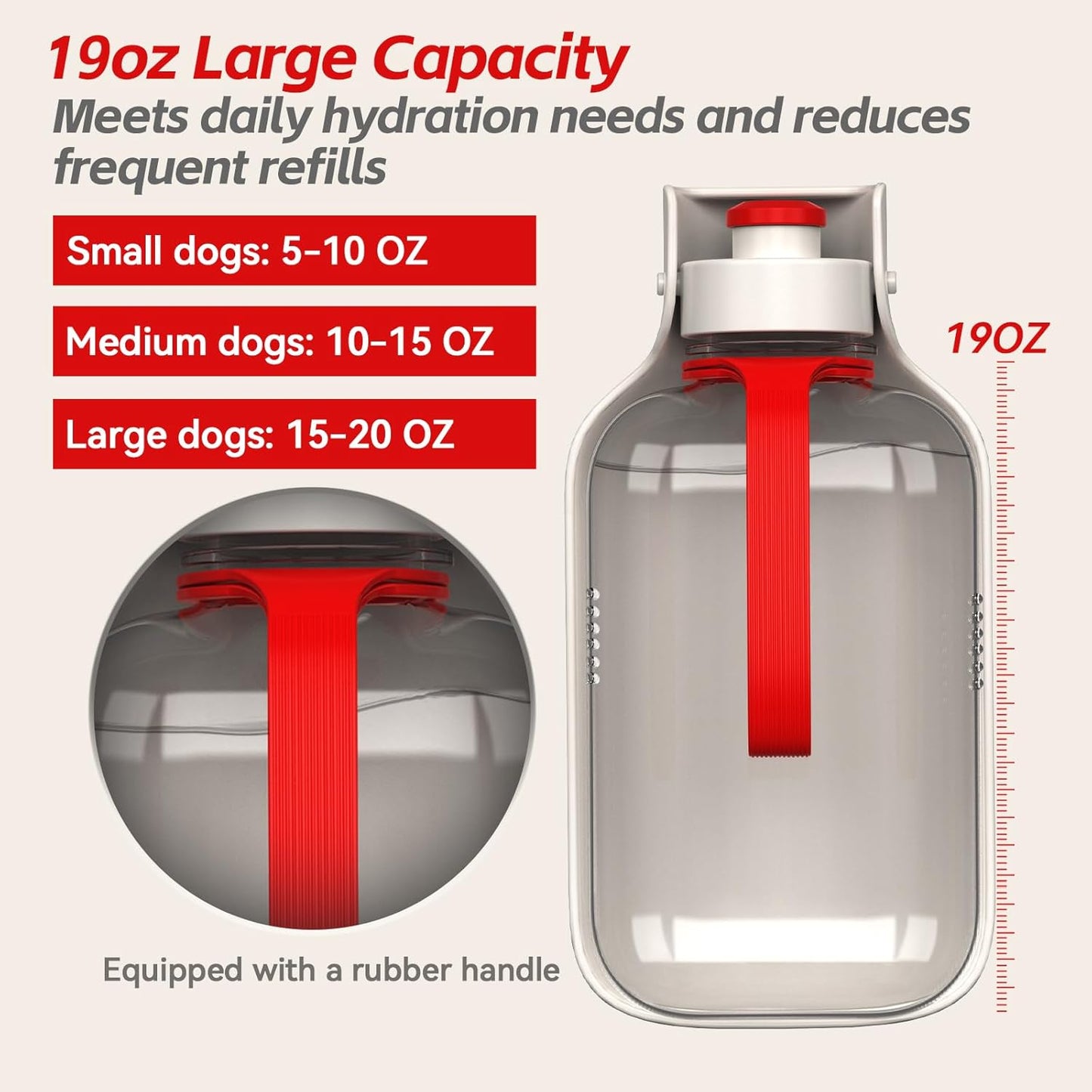 Portable Dog Water Bottle – 19 oz, Exclusive Latest Large Wide-Mouth Folding Design, Durable Handle Strap, Food-Grade Plastic, Ideal for Walking, Hiking & Outdoor Travel（Light brown）