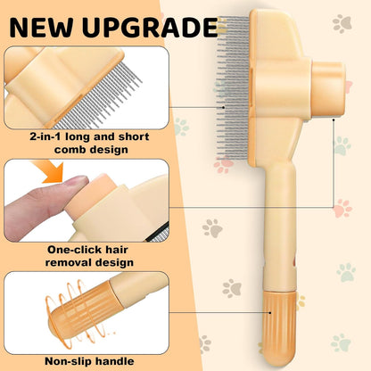 XANGNIER Pet Hair Removal Comb One-Click Self-Cleaning Grooming Brush, De-Shedding Comb for Short & Long Hair, Pet Grooming Supplies for Cats & Dogs, Yellow