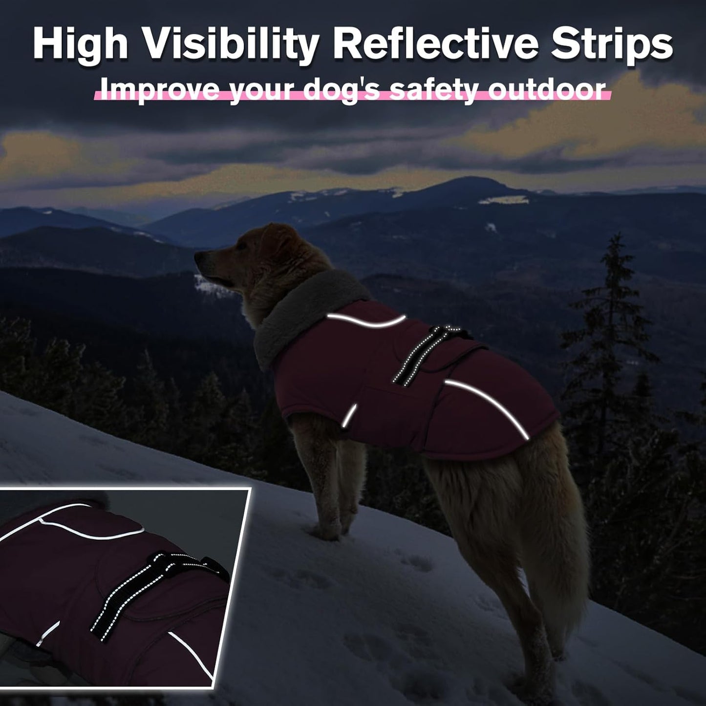 Lelepet Warm Dog Coats for Large Dogs Waterproof Dog Winter Jacket Reflective Pet Fleece Vest Windproof Cold Weather Coats with Adjustable Buckle & Leash Hole, Pink, XXL