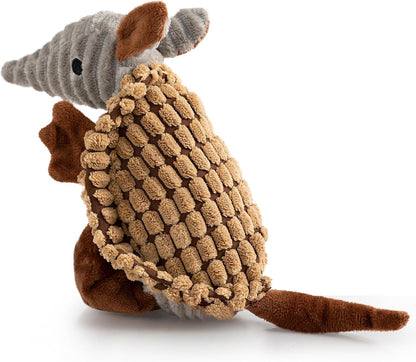 Hollypet Plush Dog Squeaky Toy Stuffed Armadillo Animal Pet Puppy Chew Toys with Clean Teeth for Small Medium Large All Breed Sizes Dogs, Light Brown, 8 in
