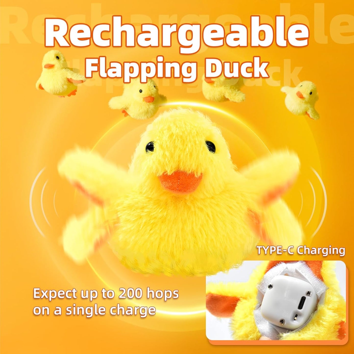 SmartTail Cat Toys Rechargeable Flapping Duck, Lifelike Quacking Sound, Touch Activated Kitten Plush Toy Interactive Cat Exercise Toys for All Indoor Kicker Toys 4.0 Inches