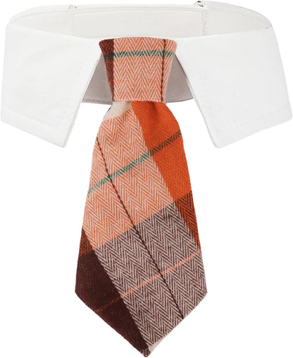 ADOGGYGO Fall Dog Necktie, Halloween Thanksgiving Pet Tuxedo, Orange Plaid Fall Neck Tie Collar for Medium Dogs (Medium)