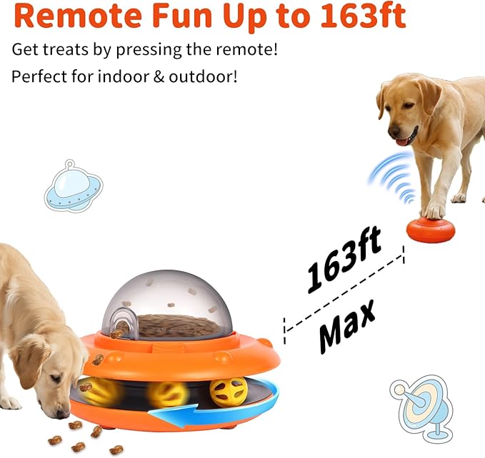 Interactive Dog & Cat Toys - Automatic Treat Puzzle with Remote Control for Cats & Dogs Food Dispensing, Pets Enrichment IQ Training Gift, Rechargeable Electronic Ball Track Toy Slow Feeder
