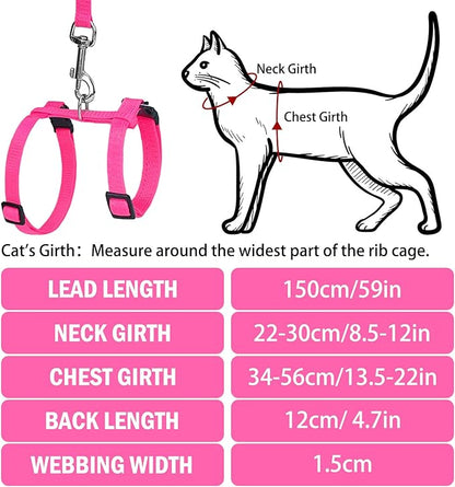 PUPTECK Adjustable Cat Harness and Leash Set Escape Proof Kitten Strap Collar for Walking Travel, Hot Pink, M