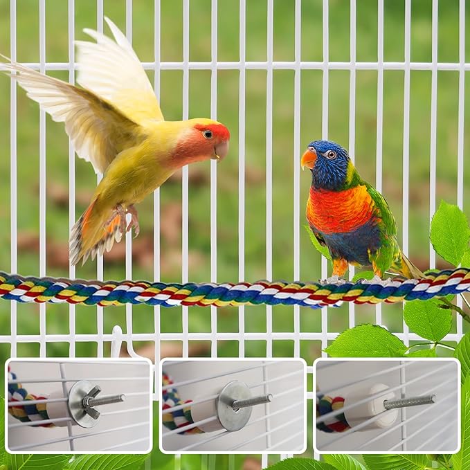 24 Inch Bird Rope Ladder Toy - Natural Wood Perch Stand,with 0.78 Inch Diameter Metal Screw Ends,Interactive Chewing Climbing Toy for Parakeets, Budgies,Cockatiels, Small to Medium Birds