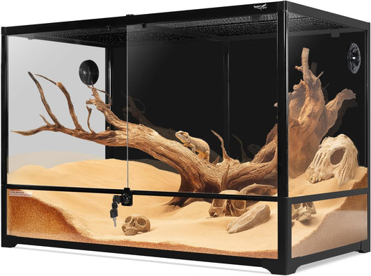 Glass Reptile Terrarium 24" x 18"x 36"Front Opening Chameleon Cage ull View Glass Terrarium Tank with Double Hinge Door for Reptiles Amphibians, Bearded Dragon Gecko Lizard Snake