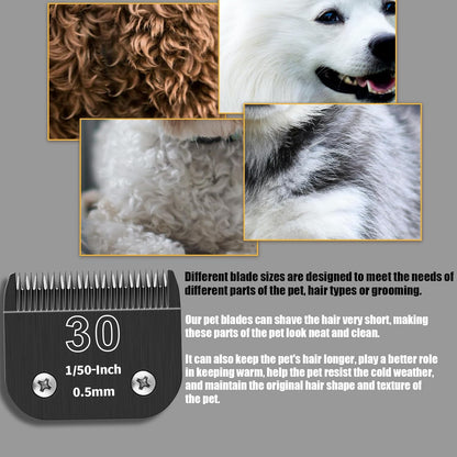 3 Packs 30# Detachable Dog Grooming Steel Blades,Compatible with Andis,Oster A5,Wahl KM-10 Series,Cut Length 1/50" 0.5MM （Black）