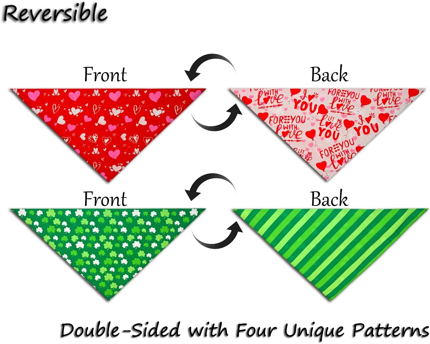 Valentine's & St. Patrick's Day Dog Bandana Set 2PCS-Large, Holiday Party Costumes, Pet Scarves for Boys and Girls, Dog Outfit Gifts for Medium to Large Dogs, Diverse Festive Styles