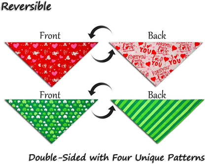 Valentine's & St. Patrick's Day Dog Bandana Set 2PCS-Large, Holiday Party Costumes, Pet Scarves for Boys and Girls, Dog Outfit Gifts for Medium to Large Dogs, Diverse Festive Styles