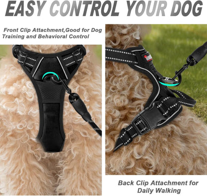 BARKBAY No Pull Dog Harness Front Clip Heavy Duty Reflective Easy Control Handle for Large Dog Walking(Black,XS)