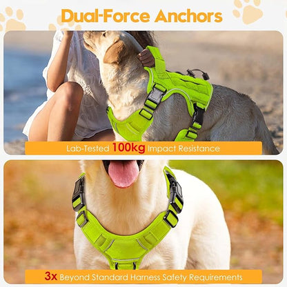 Heavy-Duty Tactical Dog Harness for Large Dogs, No Pull Adjustable Reflective Pet Vest with Molle System, K9 Military-Grade Control for Service Training, Outdoor & 10+ Breeds, Wild Lime, Small