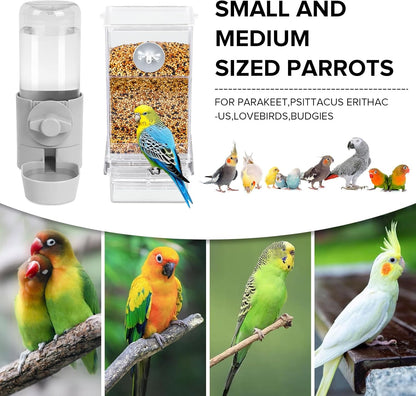No Mess Bird Feeder Water Dispenser Set, Bird Feeder for Cage, Cage Accessories for Cockatiels, Finches, Budgies and Canaries